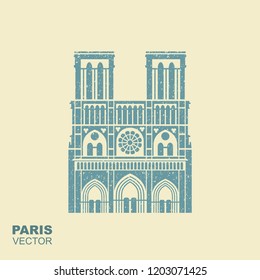 Notre Dame de Paris Cathedral, France. Flat icon with scuffing effect