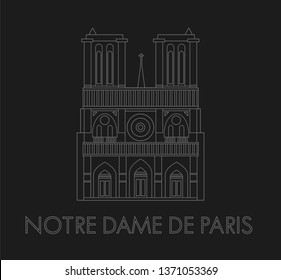 Notre Dame de Paris cathedral vector illustration, simple line art, isolated icon on a solid background