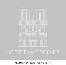 Notre Dame de Paris cathedral vector illustration, simple line art, isolated icon on a solid background