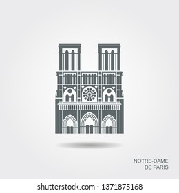 Notre Dame de Paris Cathedral, France. Flat icon with shadow