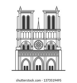 Notre Dame de Paris Cathedral. Line Art Style. Vector
