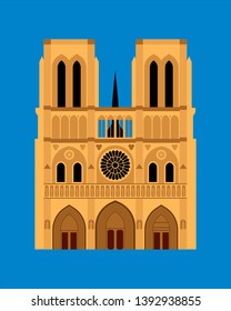 Notre Dame de Paris Cathedral, France. Vector illustration on blue background.