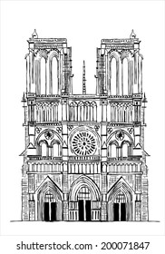 Notre Dame de Paris Cathedral, France. Hand drawing sketch vector