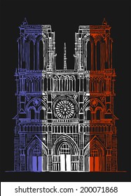 Notre Dame de Paris Cathedral, France. Hand drawing sketch vector