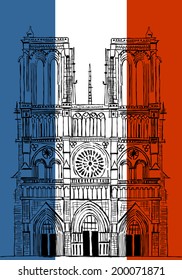 Notre Dame de Paris Cathedral, France. Hand drawing sketch vector