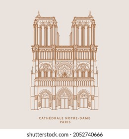 Notre Dame de Paris cathedral hand drawn illustration design in vector.