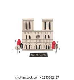 Notre Dame de Paris Kathedrale. Berühmtes französisches Gebäude im handgezeichneten minimalistischen Stil. Vektorgrafik