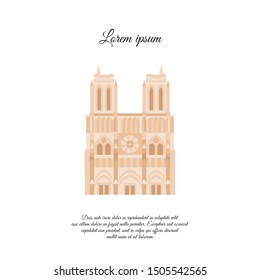 Notre Dame de Paris color vector. Travel vector banner or logo. The famous Cathedral of Notre Dame de Paris, France. French landmark. The Catholic Church in the center of Paris, Gothic architecture