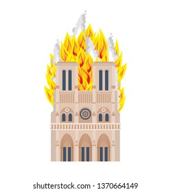 Notre Dame de Paris Fire. Burning roof of historic building in France. housetop flame