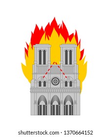 Notre Dame de Paris Fire. Burning roof of historic building in France. housetop flame