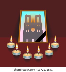 Notre Dame de Paris Fire. Burning roof of historic building in France. Vector illustration