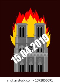 Notre Dame de Paris Fire. Burning roof of historic building in France. housetop flame