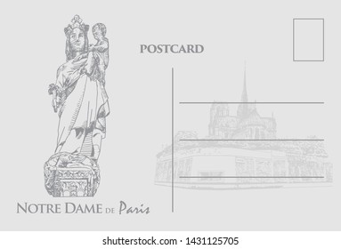 Notre Dame de Paris France. Vector hand drawn postcard. 