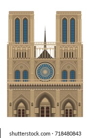 Notre Dame de Paris in France isolated on white background vector illustration flat