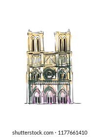 Notre Dame de Paris illustration watercolor plein air monument vector