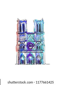 Notre Dame de Paris illustration watercolor plein air monument vector