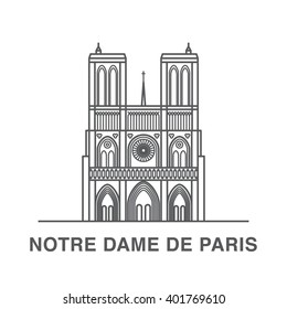 Notre Dame De Paris illustration made in outline style. World famous landmarks collection.