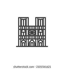 Notre Dame de Paris line icon. linear style sign for mobile concept and web design. Notre Dame building outline vector icon. Symbol, logo illustration. Vector graphics