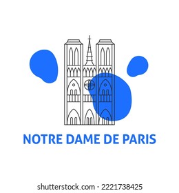 Concepto De Línea De Notre Dame De Paris. Ilustración vectorial del símbolo de arquitectura de viajes de construcción de contorno.