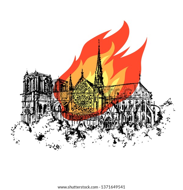 Notre Dame De Paris On Fire Stock Vector Royalty Free 1371649541 Shutterstock 0124