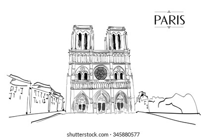 Notre Dame de Paris. Vector illustration, vintage sketch style 