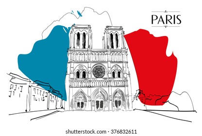 Notre Dame de Paris. Vector illustration, vintage sketch style