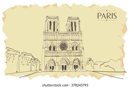 Notre Dame de Paris. Vector illustration, vintage sketch style 