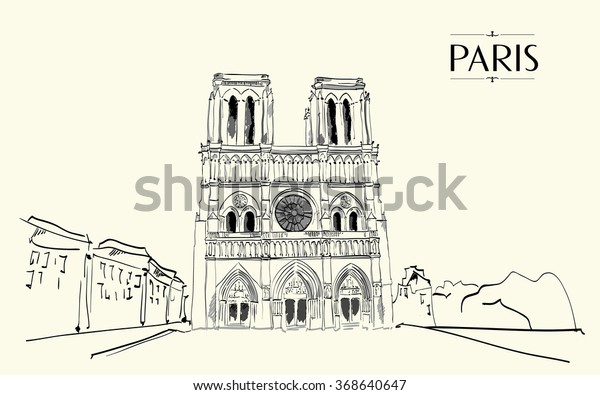 Notre Dame De Paris Vector Illustration Stock Vector Royalty Free