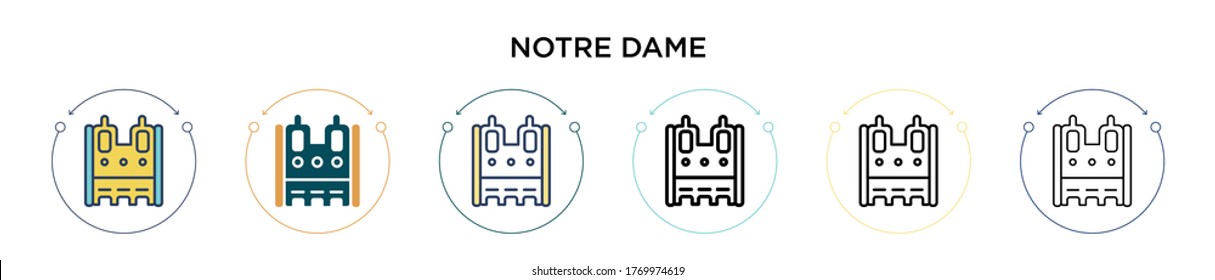 Notre dame icon in filled, thin line, outline and stroke style. Vector illustration of two colored and black notre dame vector icons designs can be used for mobile, ui, web