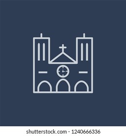 Notre dame icon. Trendy flat vector line Notre dame icon on dark blue background from Architecture and Travel collection. 