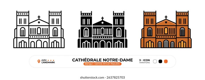 Cathédrale Notre, Dame Line Icon. Bangui, Central African Republic, Landmark, Silhouette, Color Vector, Editable Stroke.