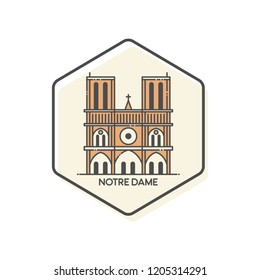 Notre Dame - Paris, France Lineal Icon - Landmarks Building Icon Vector Illustration Concept.