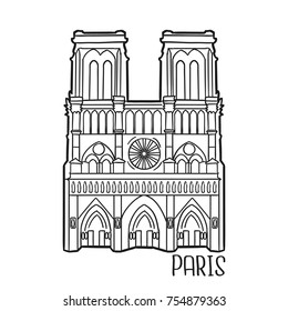 Notre Dame Paris France Traditional Doodle Icons Sketch Hand Made Design Vector
