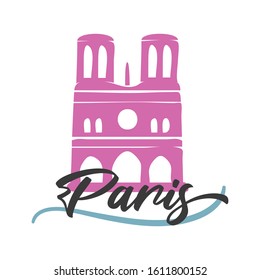 Notre Dame Paris Logo. Vector Illustration Travel Design. Symbol Romantic France Tourism.
