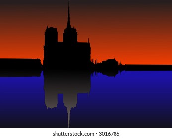 Notre Dame Paris reflected in River Seine