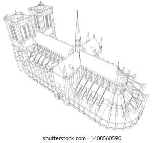 Notre Dame, Paris sketch vector 3d illustration