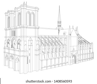 Notre Dame, Paris sketch vector 3d illustration