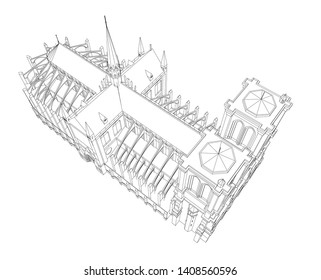 Notre Dame, Paris sketch vector 3d illustration