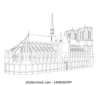 Notre Dame, Paris sketch vector 3d illustration