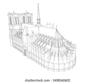 Notre Dame, Paris sketch vector 3d illustration