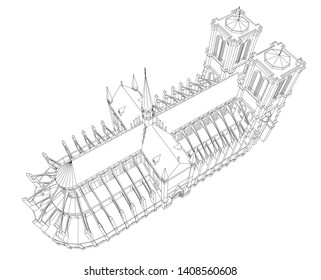 Notre Dame, Paris sketch vector 3d illustration