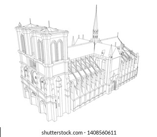 Notre Dame, Paris sketch vector 3d illustration