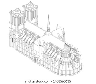 Notre Dame, Paris sketch vector 3d illustration