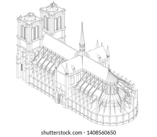 Notre Dame, Paris sketch vector 3d illustration