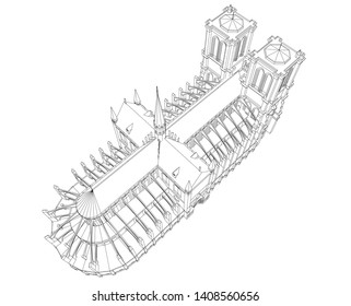 Notre Dame, Paris sketch vector 3d illustration