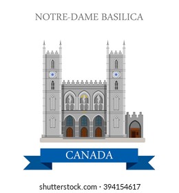 Notre-Dame Basilica in Montreal Canada. Flat cartoon style historic sight showplace attraction web site vector illustration. World countries city vacation travel sightseeing North America collection