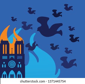 Notre-Dame building on fire in Paris

