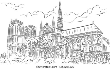 Notre-Dame Cathedral de Paris Hand Drawing