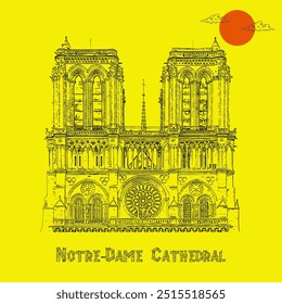 Notre-Dame Cathedral. Intricate Vector Sketch of Notre-Dame Cathedral – A Timeless Parisian Icon. Capture the Majestic Architecture and Historical Charm in Every Line.