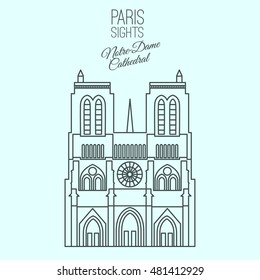 Notre-Dame Cathedral in Paris. Beautiful vector illustration in modern style isolated on a light blue background. Paris main sights collection.